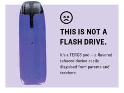 This is not a flash drive. It's a TEROS pod - a flavored tobacco device easily disguised from parents and teachers.