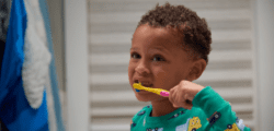 A child brushing his teeth