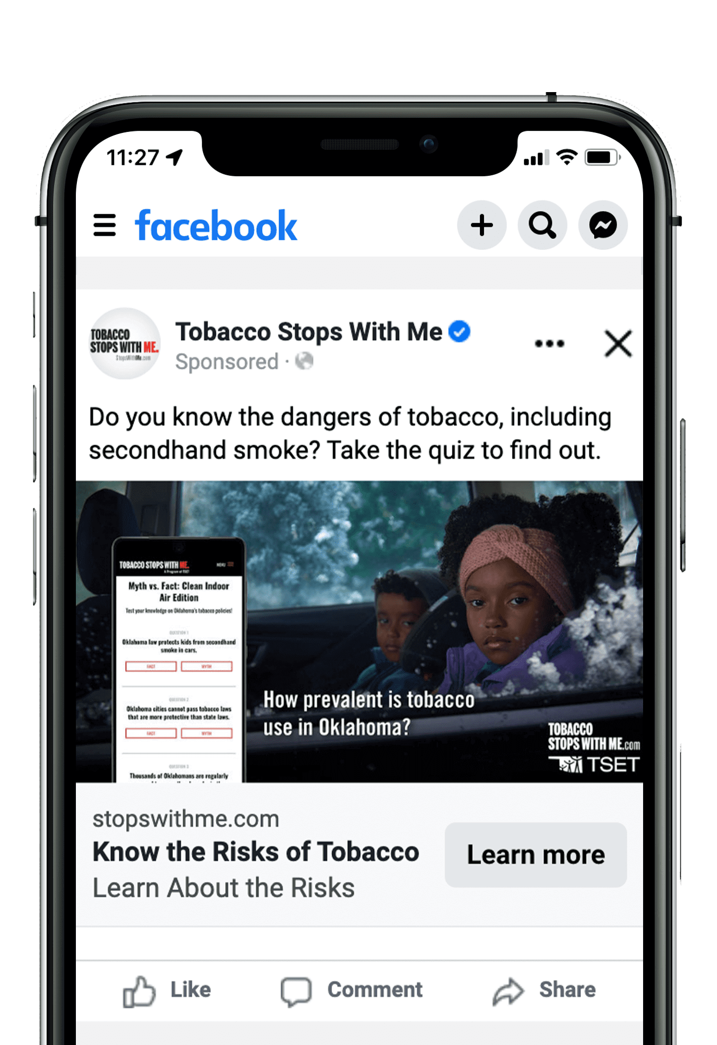 Tobacco stops with me Facebook social media post