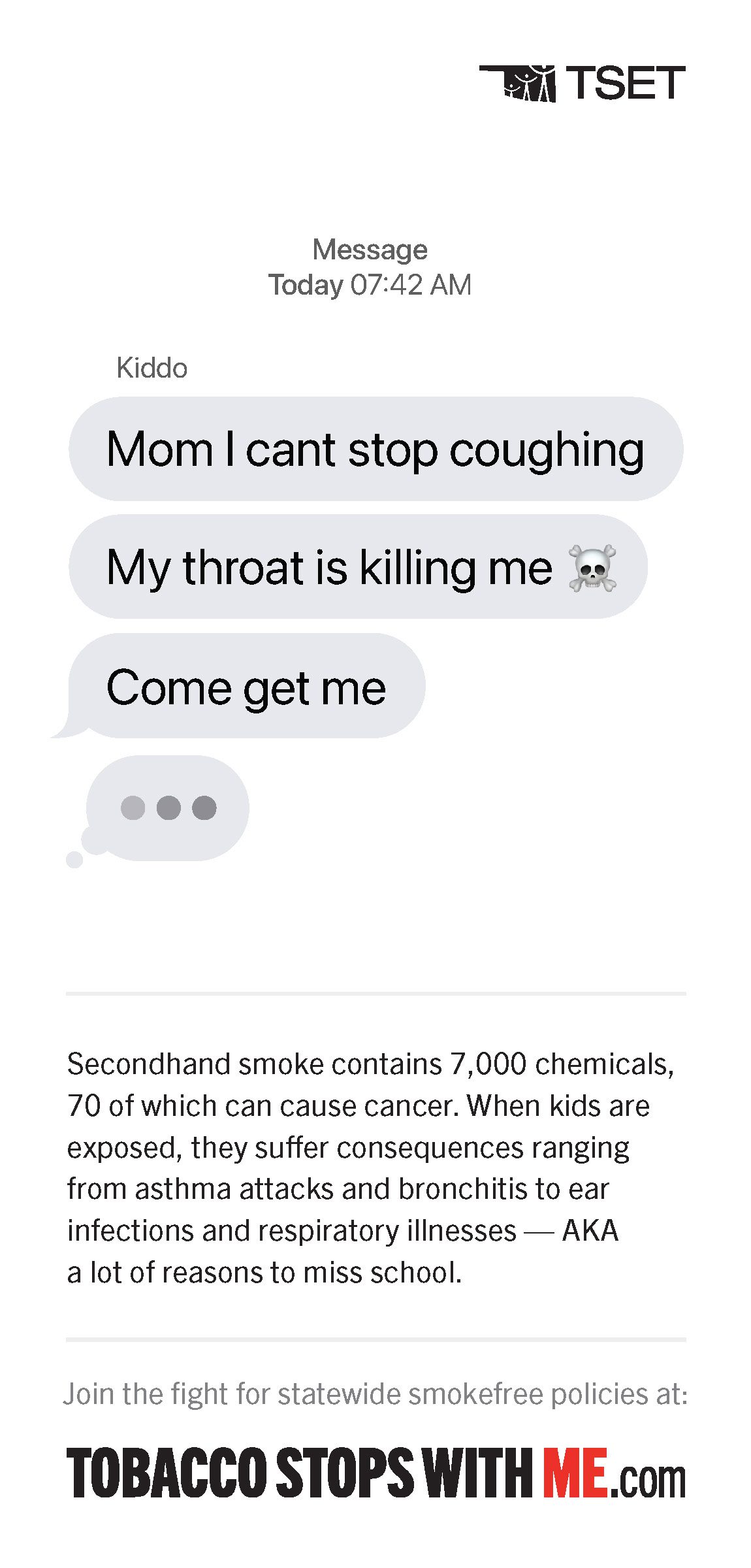Secondhand smoke contains 7000 chemicals text message