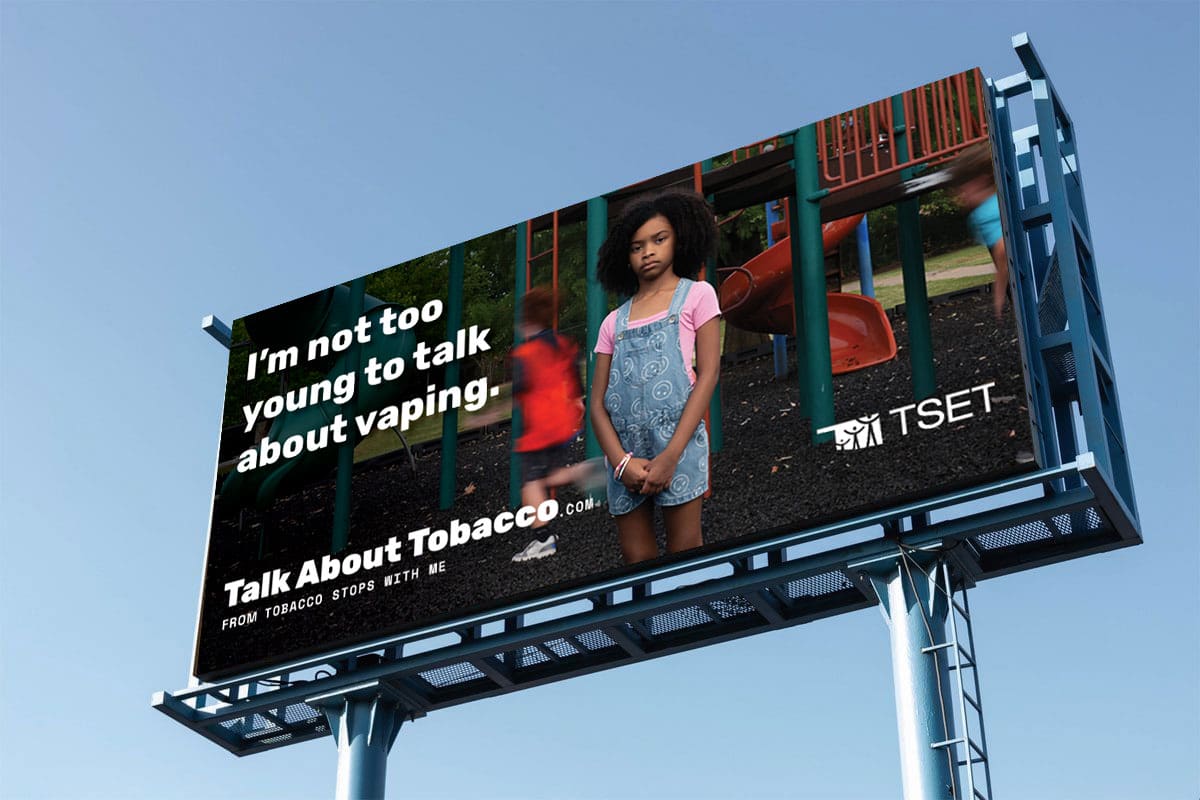 "I'm not to young to talk about vaping." billboard