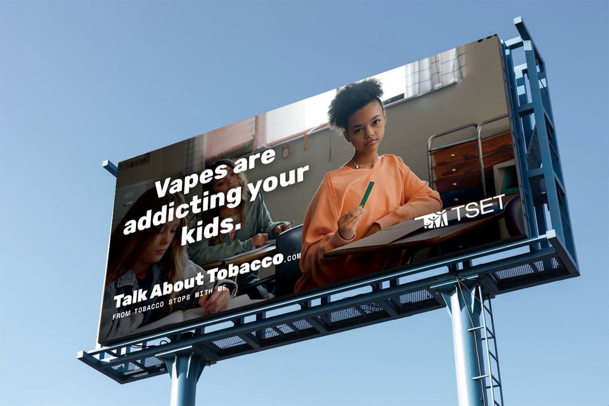 "Vapes are addicting your kids." billboard