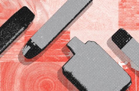Vapes of all kinds layered over red graphic