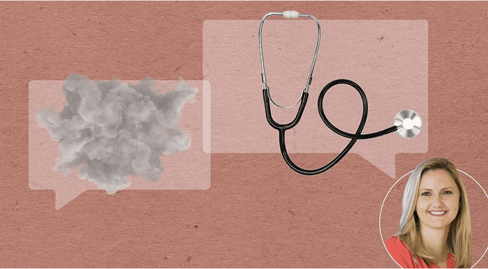 Doctor with stethoscope and smoke in the background