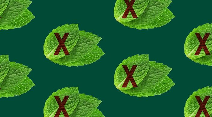 Mint leaves with red Xs over them