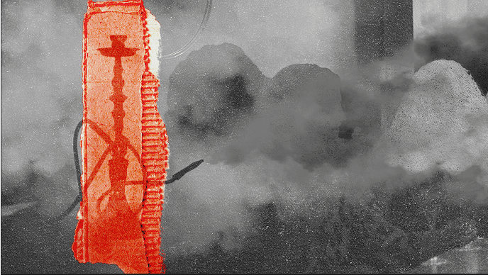 Hookah collage with smoke and cardboard