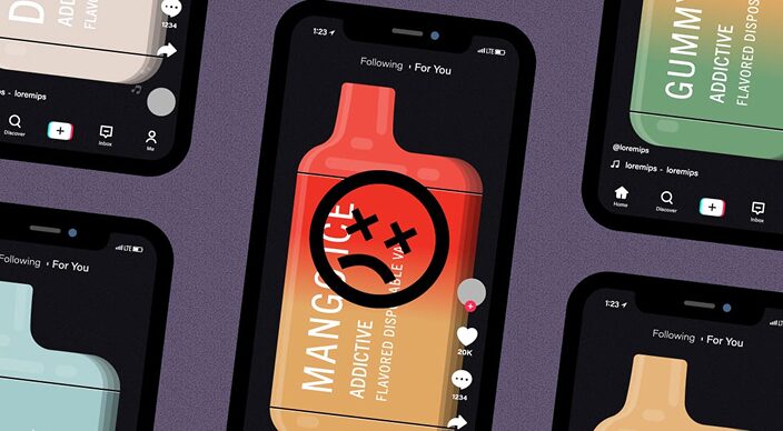 Vapes on phone screen with sad faces