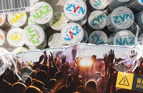Zyn packages and a concert full of people with a warning label