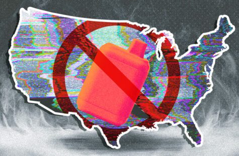 No Vaping sign on top of vape and United States map
