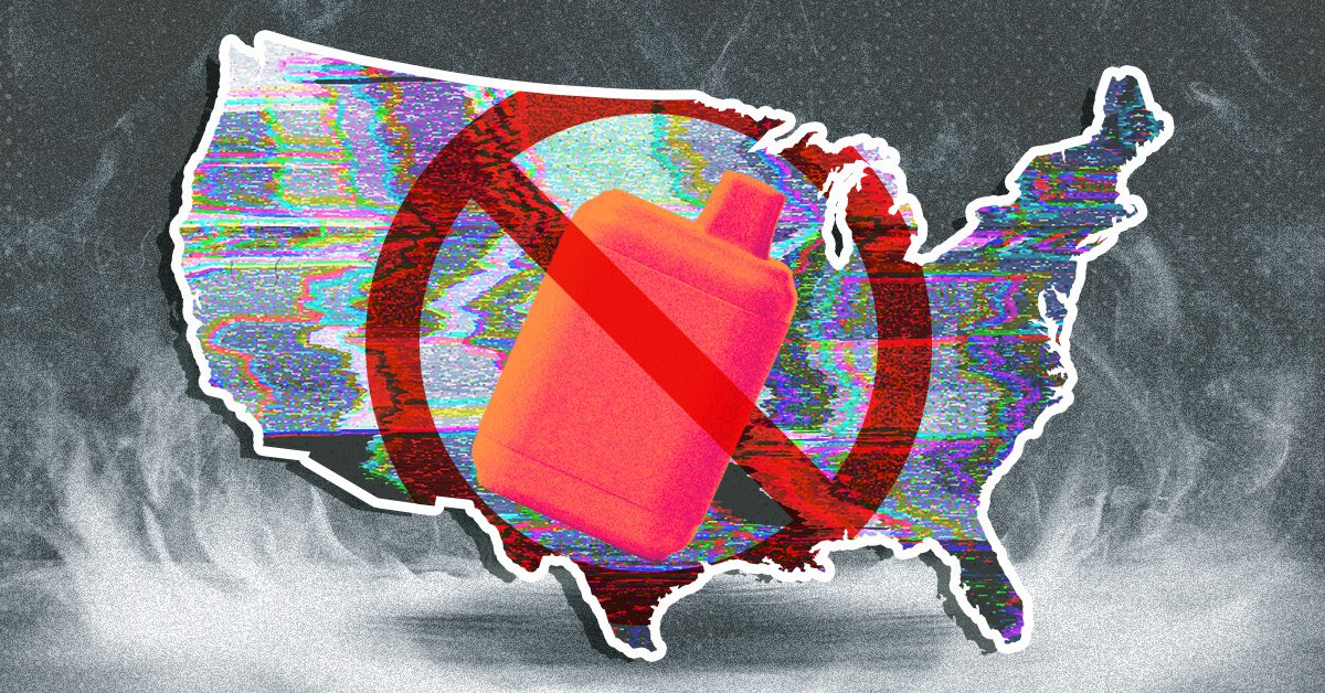 No Vaping sign on top of vape and United States map