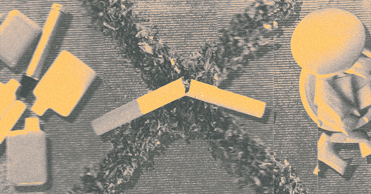 broken cigarette, vapes and nicotine patches